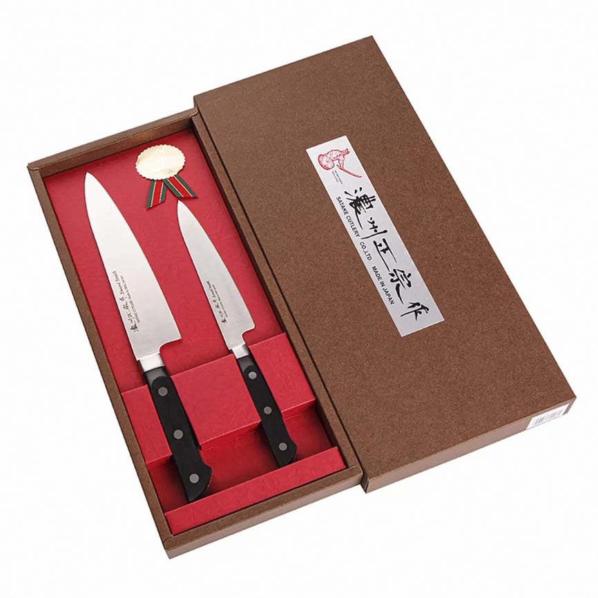 Набор из 2 кухонных ножей Satake Stainless Bolster HG8361, чёрный фото 1